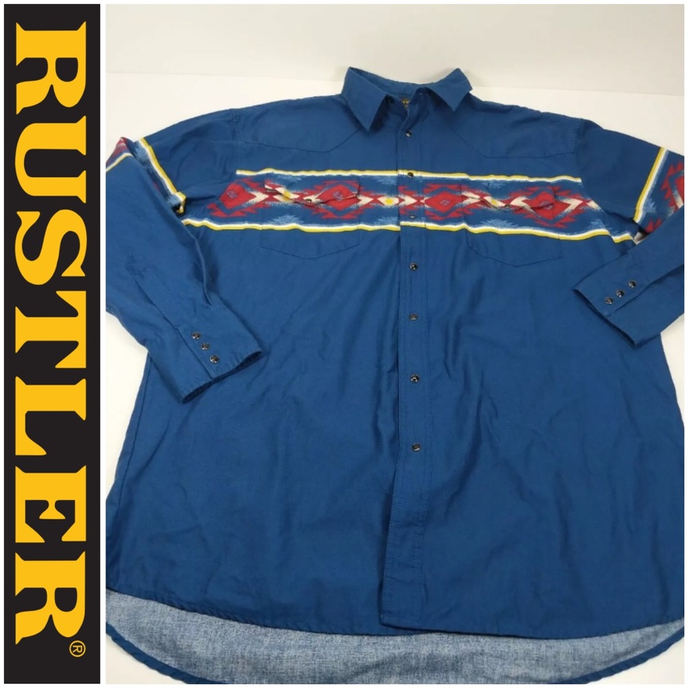 Vintage Rustler Navajo Blue Cotton Button Down
